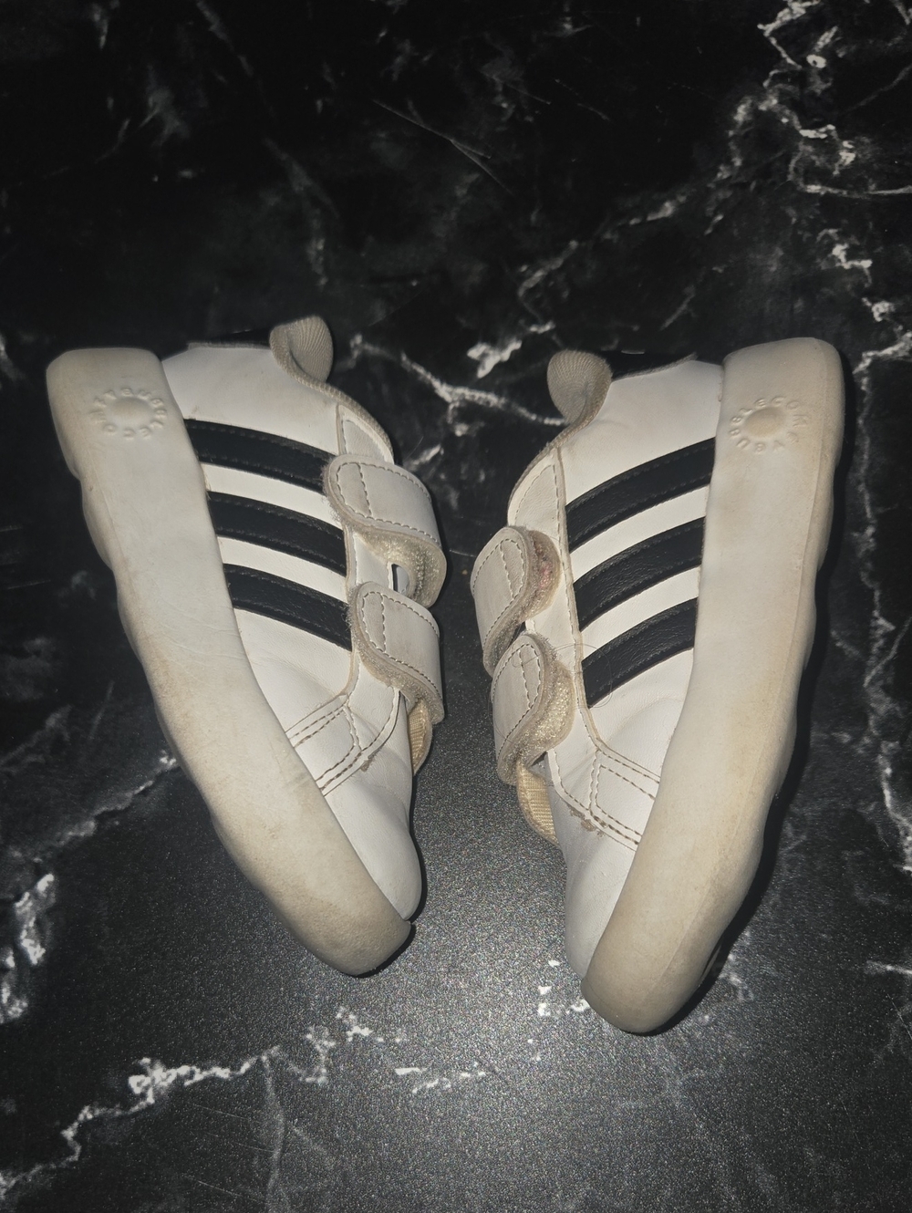 Adidas White Kids Velcro Sneakers with Black Stripes